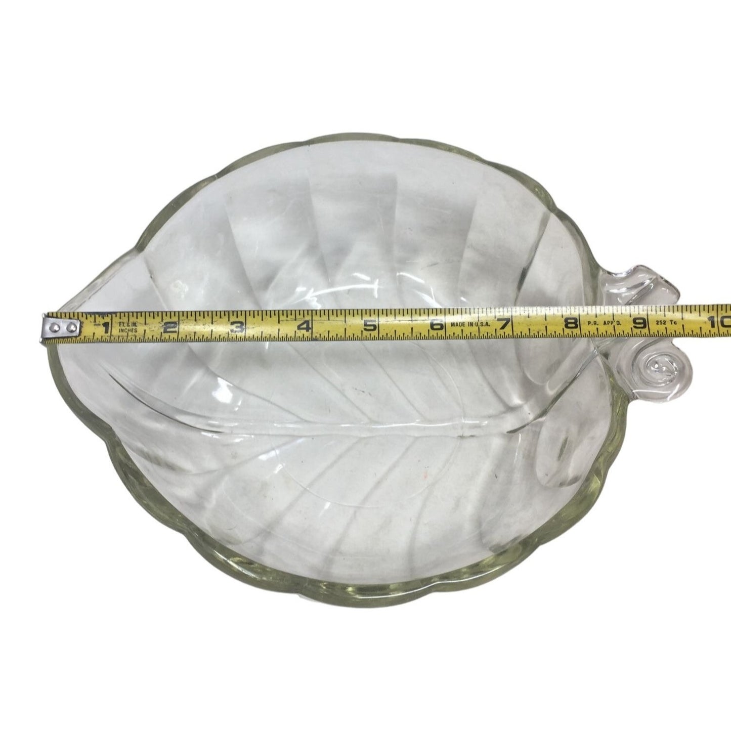 Pretty Leaf Shaped Crystal Serving Dish Prism Effect cut Bottom Ridges