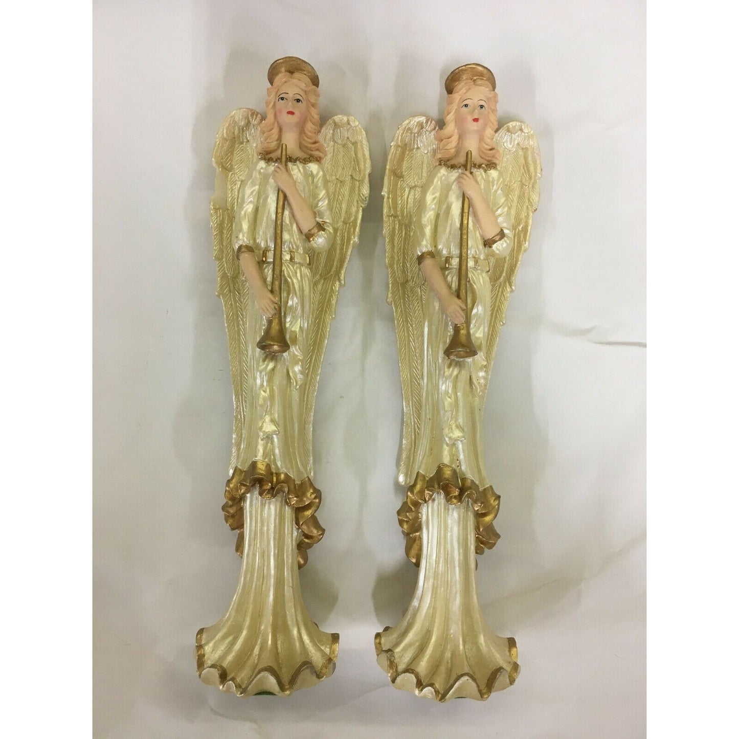 Pair of Golden 10" Handpainted Angels Christmas Holiday Decoration