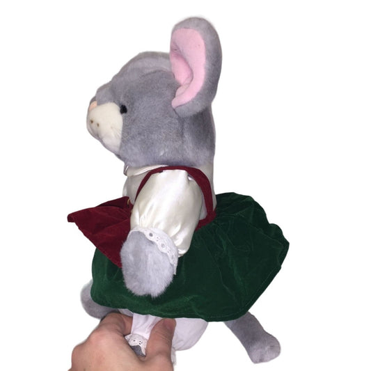 Merry Mouse - Mrs. Christmas Mouse by Gibson Greetings - Silk Shirt Red and Green Dress - Holiday Plush Decor