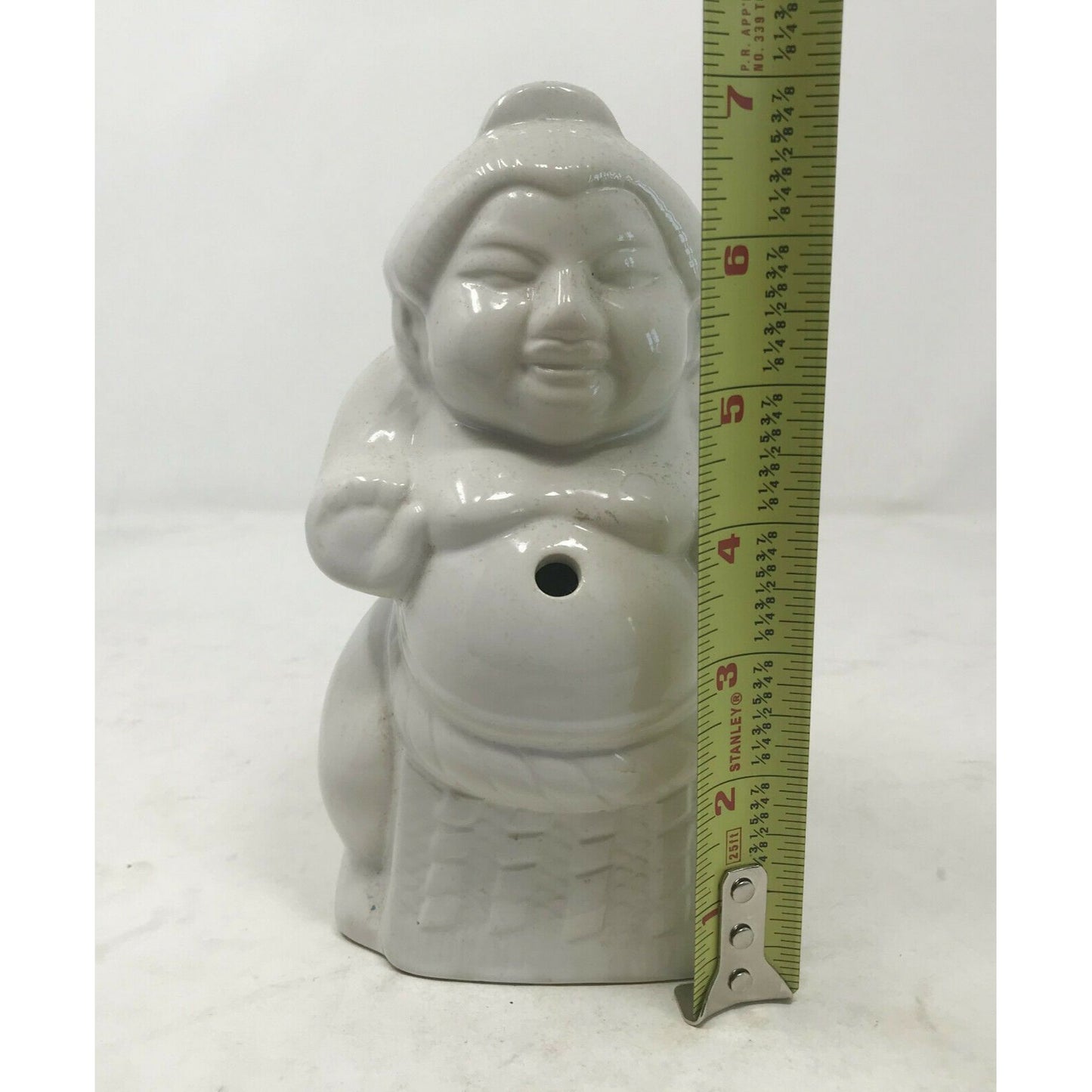 Ceramic BUDDHA Tiki Hands Out White w Hole for Straw or Incense