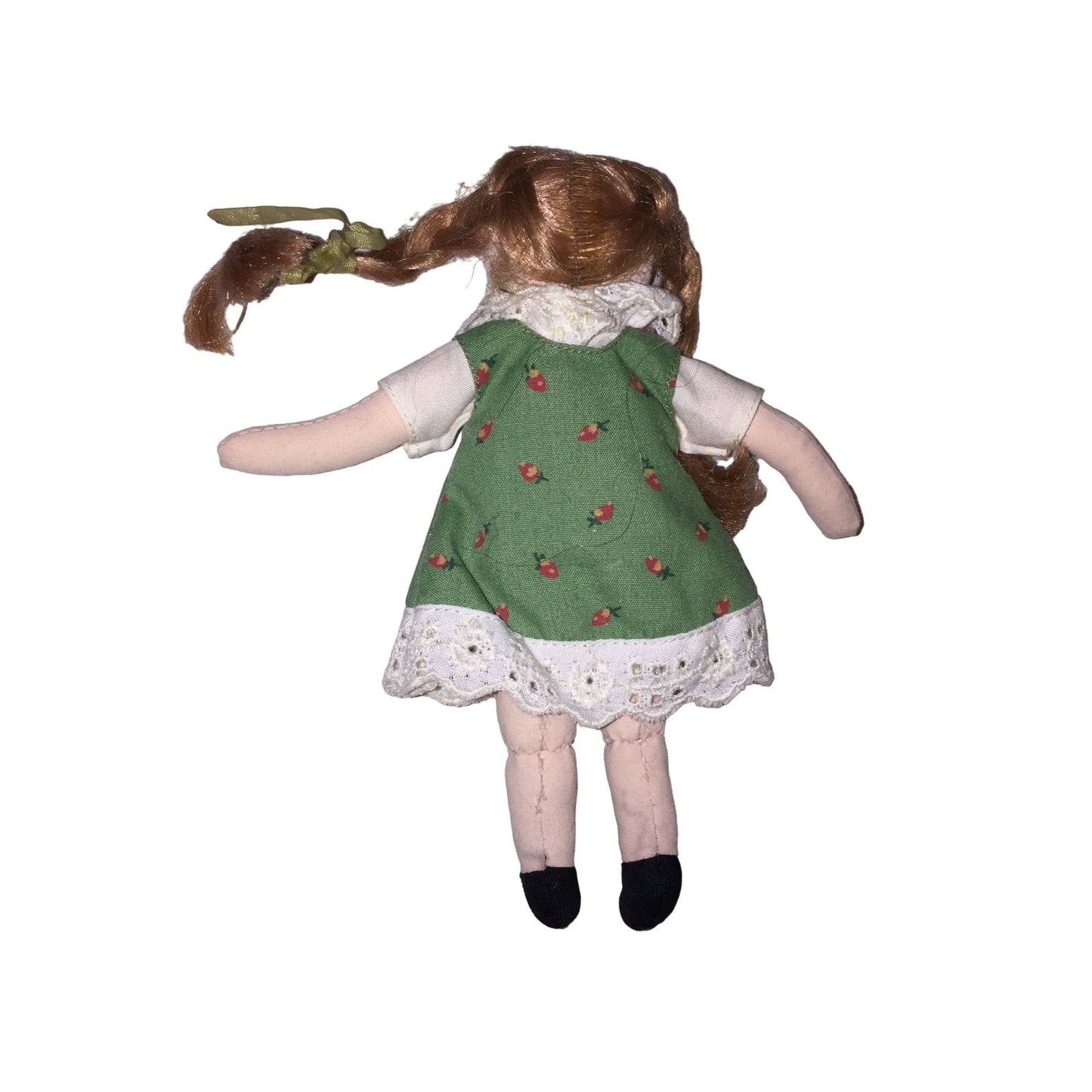 Small Companion Doll for a Larger Collectible Doll Braided Pigtails and Green pattern Dress