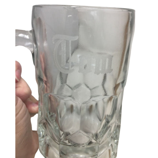 Frosty Beer Mug "TOM" Etched on Front - Heavy Barware Gift