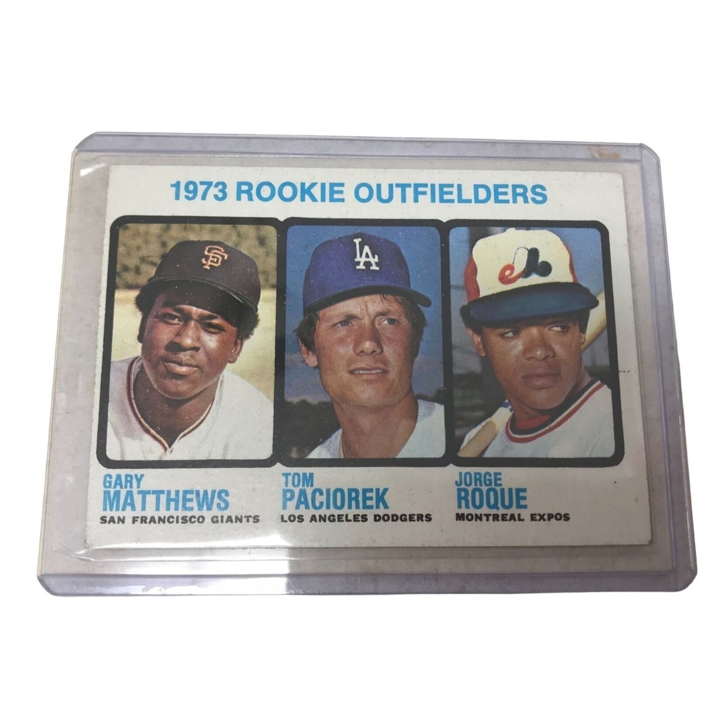 1973 ROOKIE Outfielders Card Gary Matthews, Tom Paciorek, Jorge Roque Card No. 606