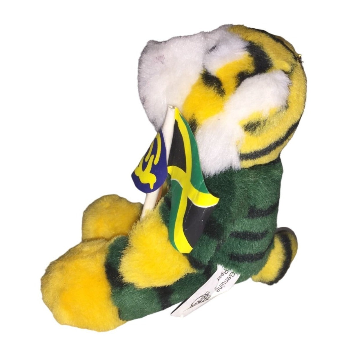 Jamaican REGGAE TIGER - Tiger with Jamaica Flag and another Flag - Green and Yellow Fur - Cute Face!