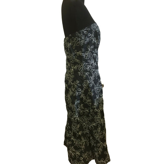 Party DRESS Strapless Black & White Floral A-Line Dress Sz Medium