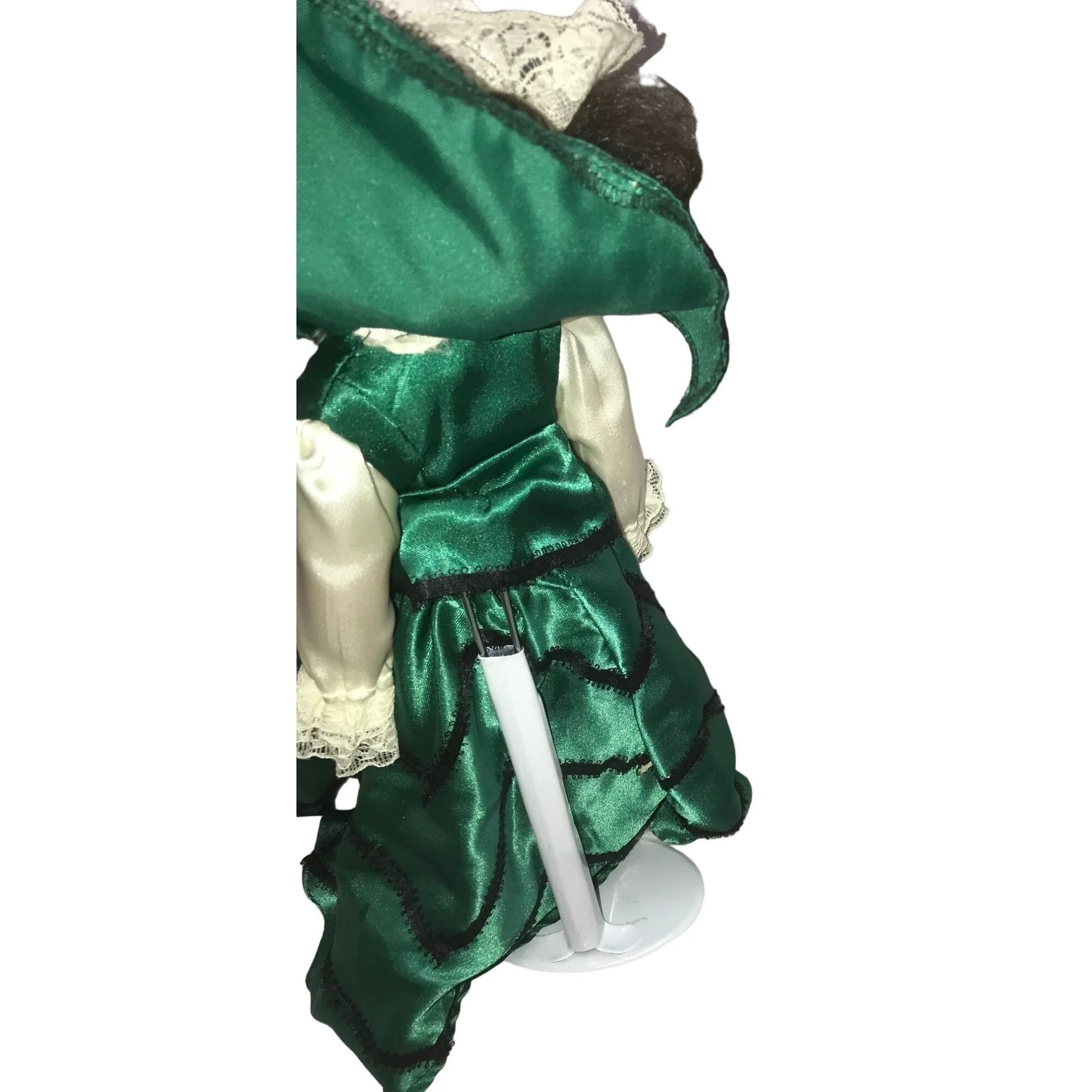 Royalton Collection 1998 porcelain doll - dark hair green silky dress - wig coming loose (need re-glued) - bright beautiful eyes - shoes pai Royalton Collection  A+ Stuff