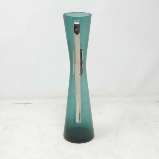 UNIQUE Greenish TEAL Glass PITCHER with Metal Handle Hourglass