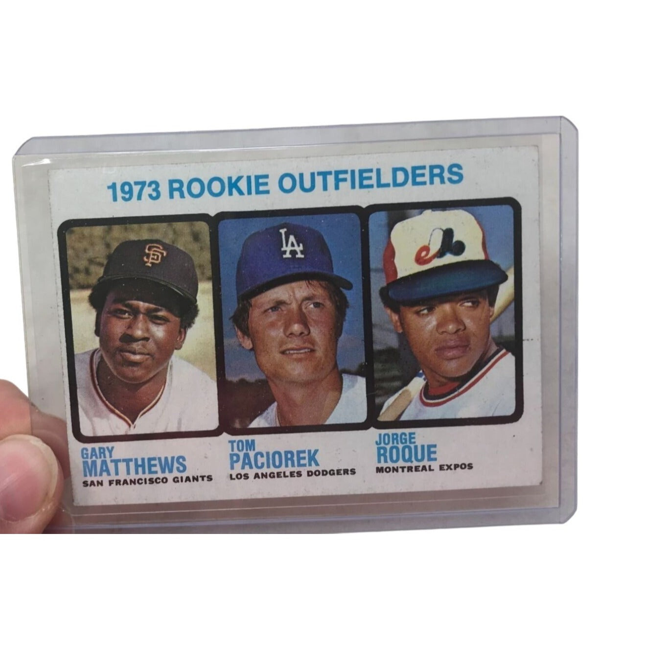 1973 ROOKIE Outfielders Card Gary Matthews, Tom Paciorek, Jorge Roque Card No. 606