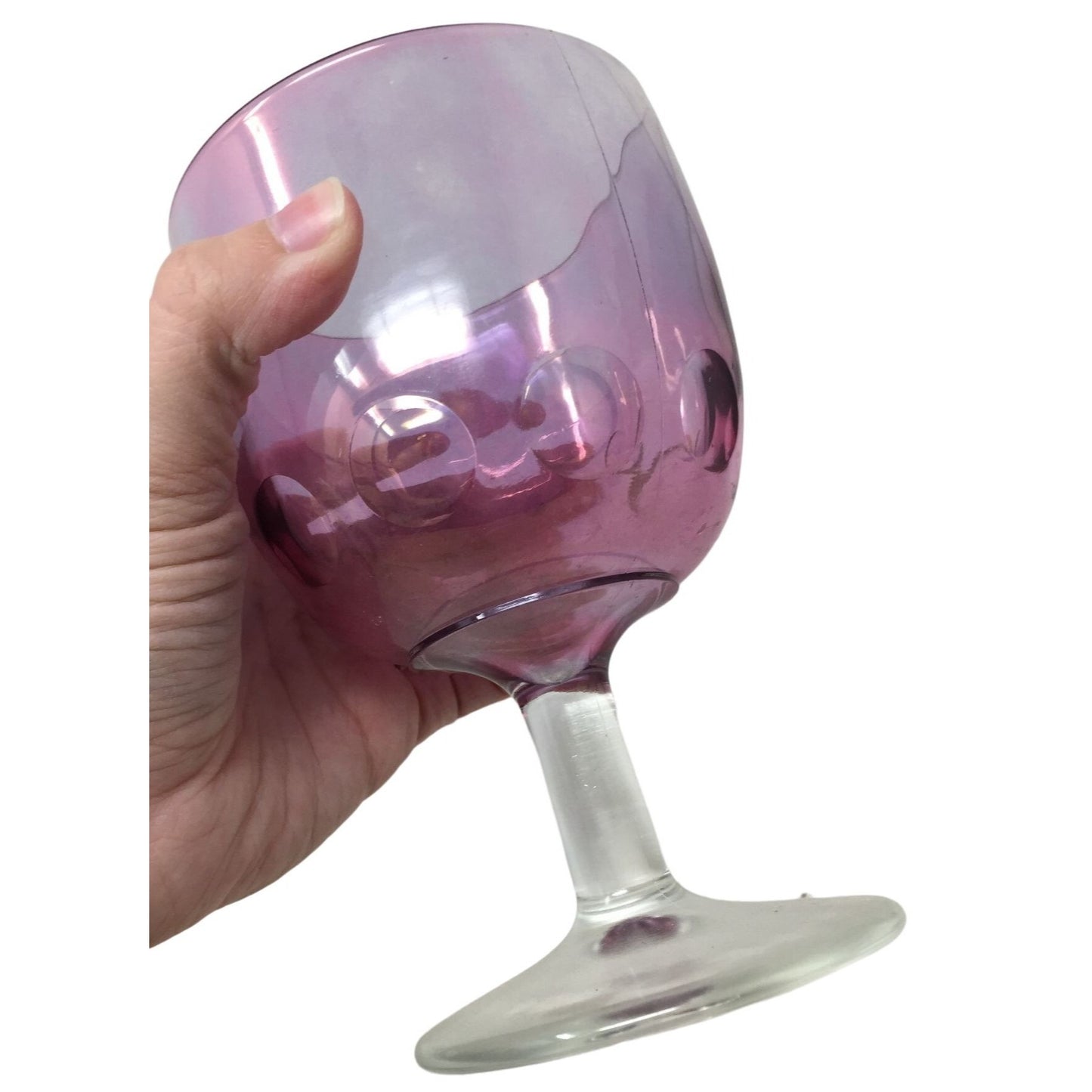 Nice Large WiNe Glass / Goblet with Pink Dotted texture and Clear glass Stem