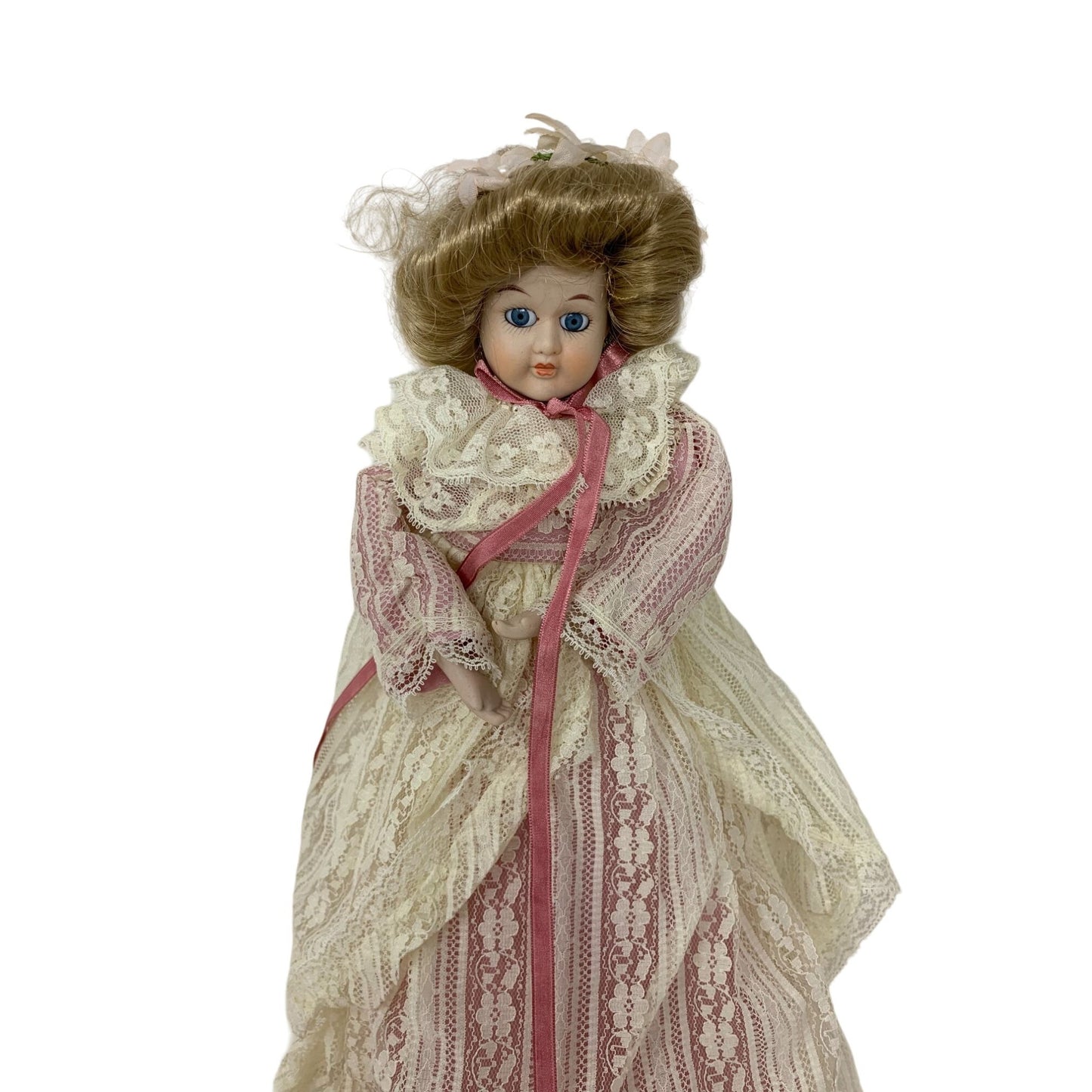 Porcelain Mauve and Lace Christmas Tree Topper - Ash Blonde Hair Holiday Decor Doll