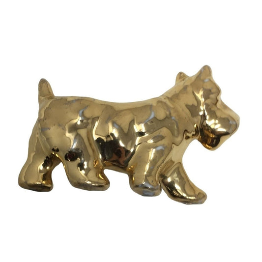 Vintage Shiny Ceramic Gold Tone Painted Scottie Dog Figurine 2.5"