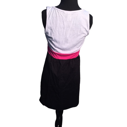 L8tr Dress with White ruffled bodice, pink wait line and black swaying skirt - Womens Size Medium - Juniors Apparel