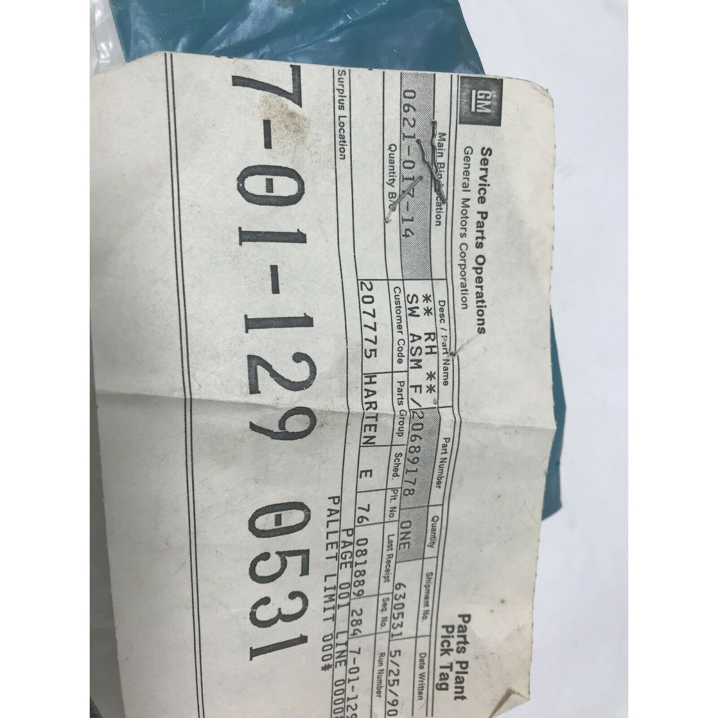 Genuine GM Part No 2068917 SW ASM (RH) F/D Elec Lk*Black -  NOS