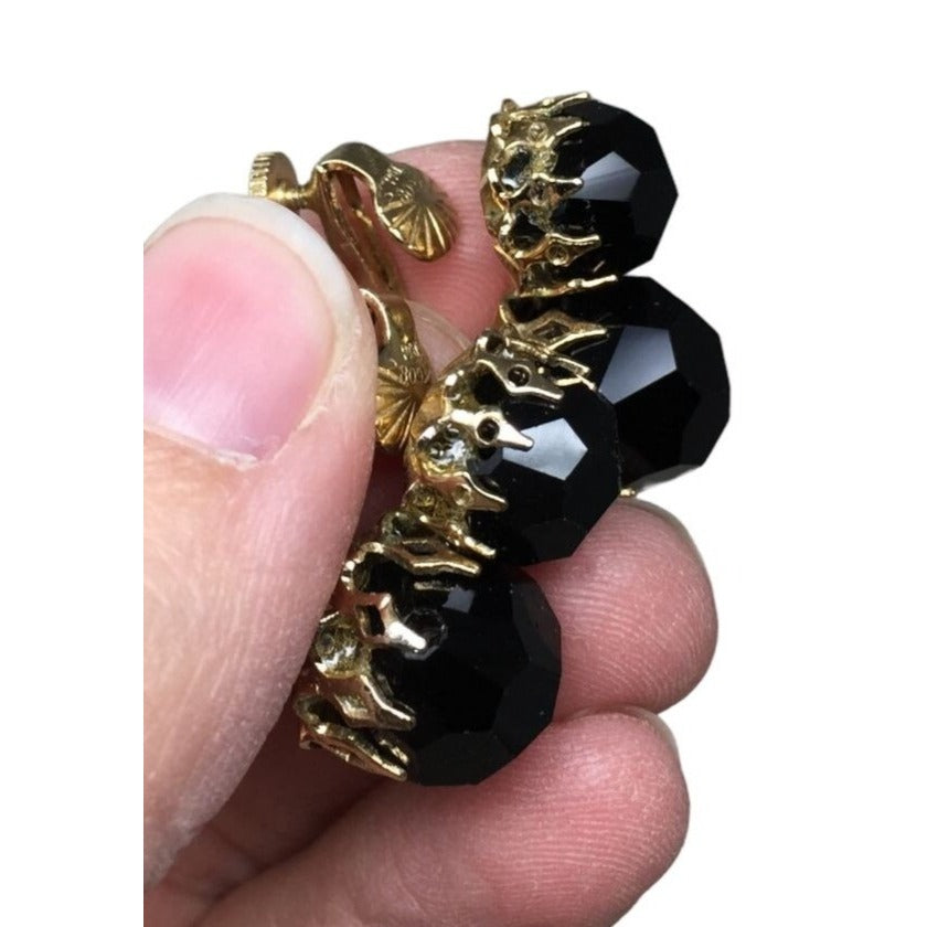 Costume Jewelry Earrings (Turn Screw to Tighten, No Piercings Needed) Clip On Vintage Jewelry Clunky Black Stone SHapes