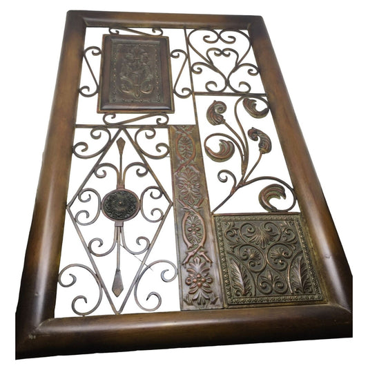 Pretty Framed antiqued Metal Wall Art - Swirls and Leaves and Fleur De Lis Designs