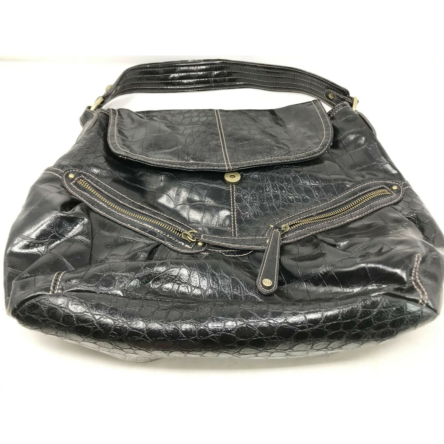 black Faux Alligator Croc Skin Purse Large Hobo HandBag Bag