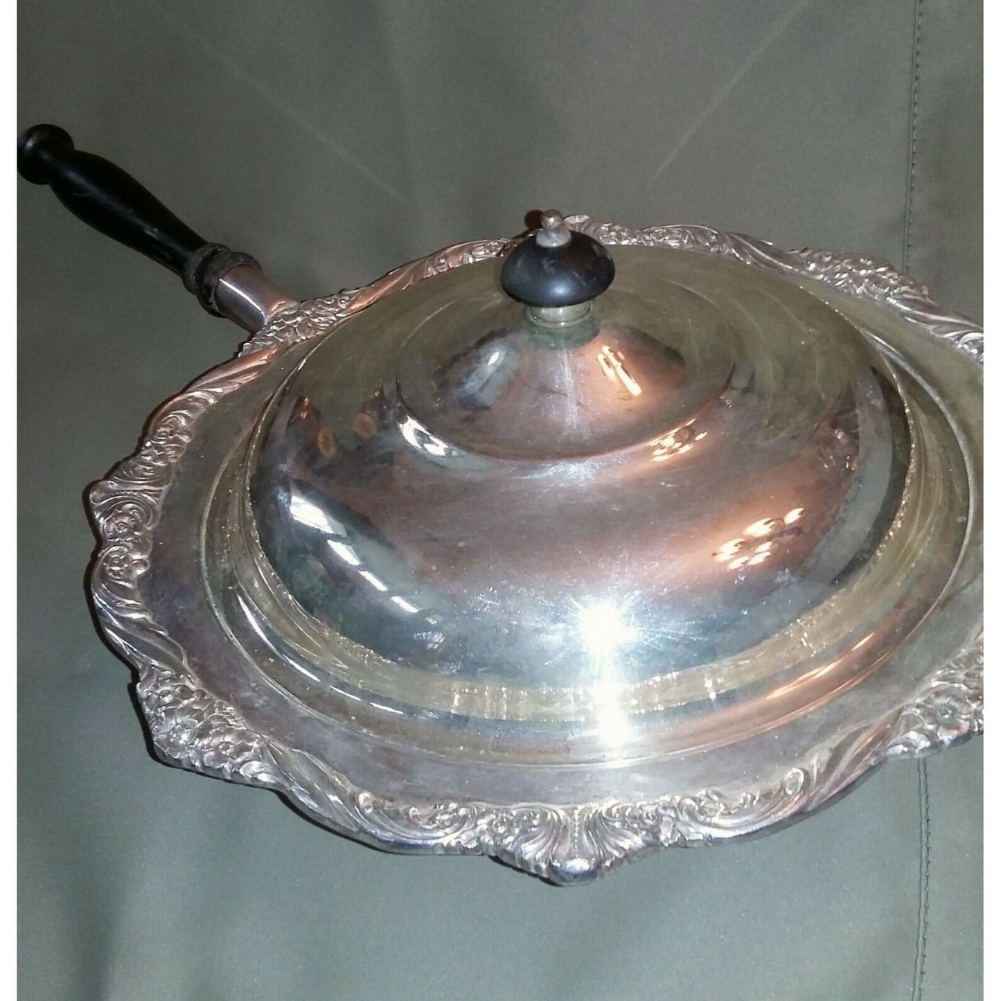 Ornate SILVERPLATE Pan w Lid FLOURISH Floral Edges Vintage Fancy