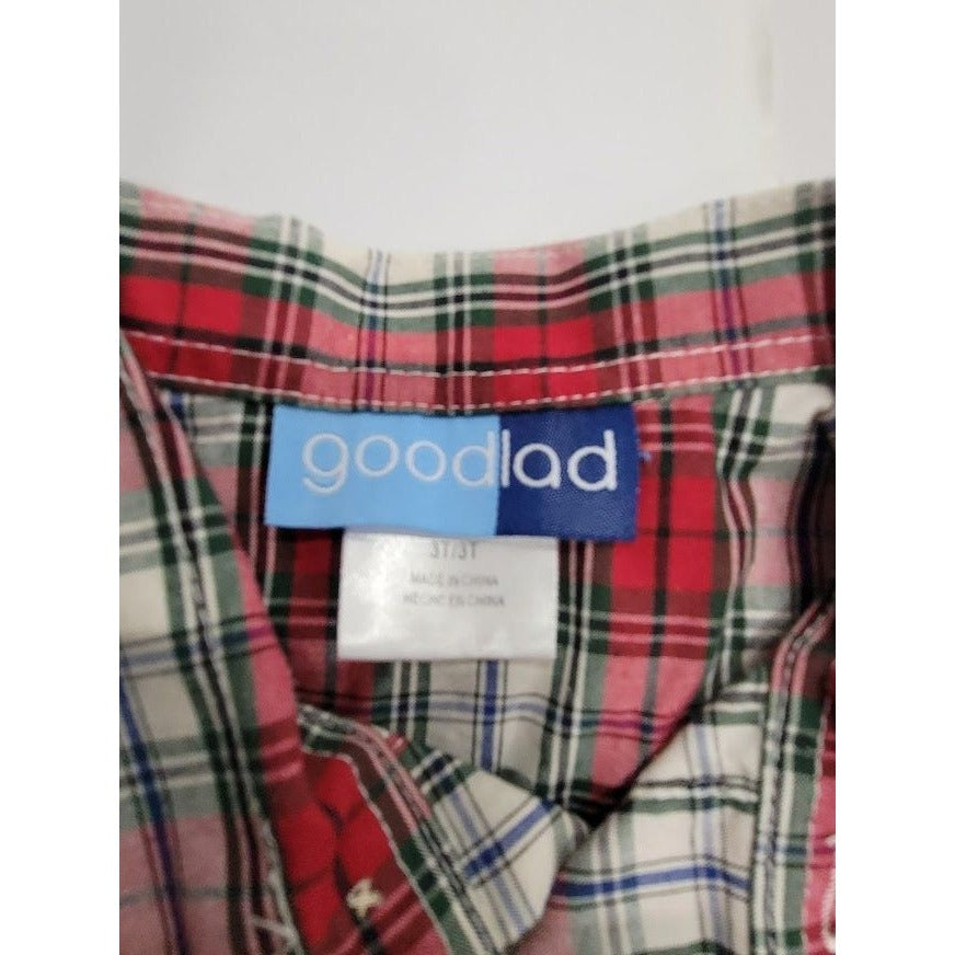 Good Lad Christmas Sweatervest with plaid shirt (3T) - Moose in scarf on sweater - cute fun holiday set