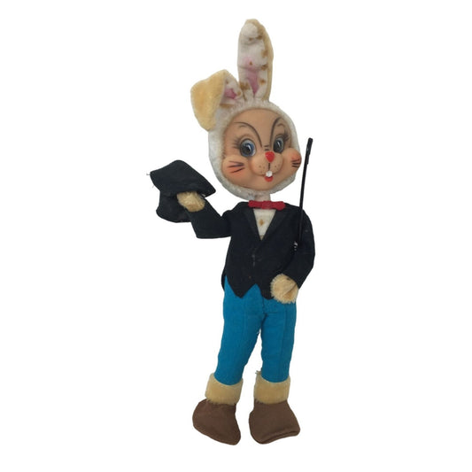 Unique Mid-Century Magician Rabbit with Top Hat, Jacket, Bow Tie & Cane - Creepy looking Rabbit Collectible