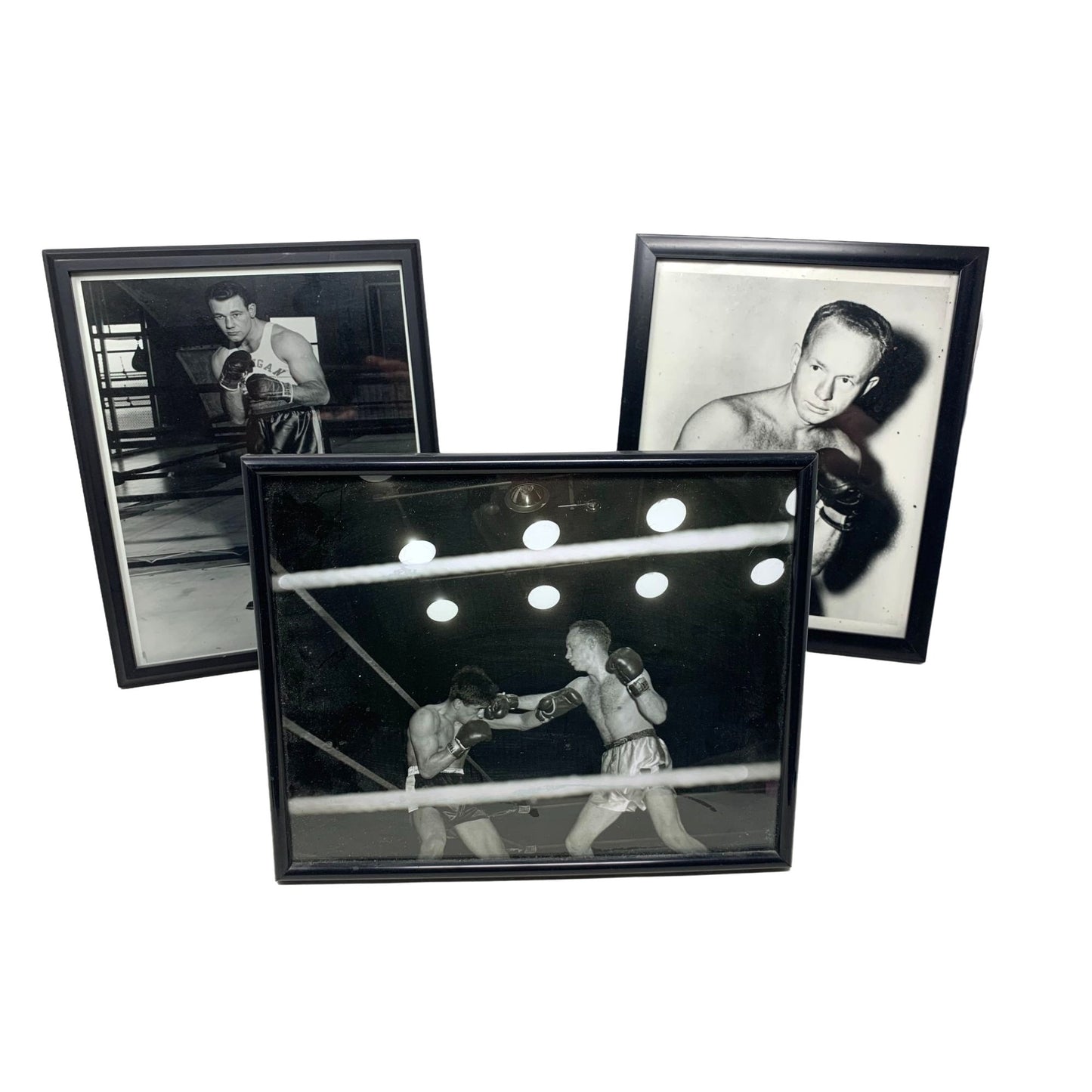 Set of 3 Vintage BOXING Photos - Black & White Mid Century Boxer Framed Pictures