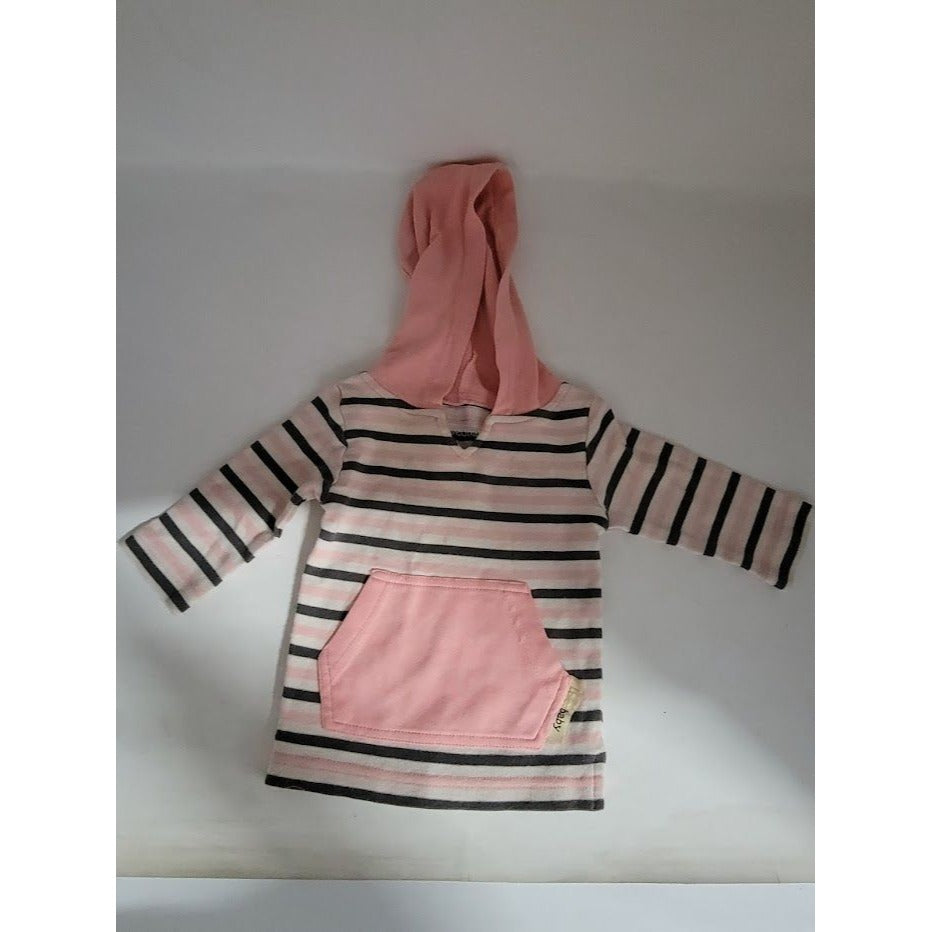 LovedBaby pink gray white stipe hoodie with pocket 6-9 mos