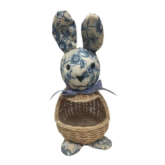 Cute Fabric Bunny (head and feet) with small Trinket Basket Body - Pretty Country Pattern Fabric and Cute Face