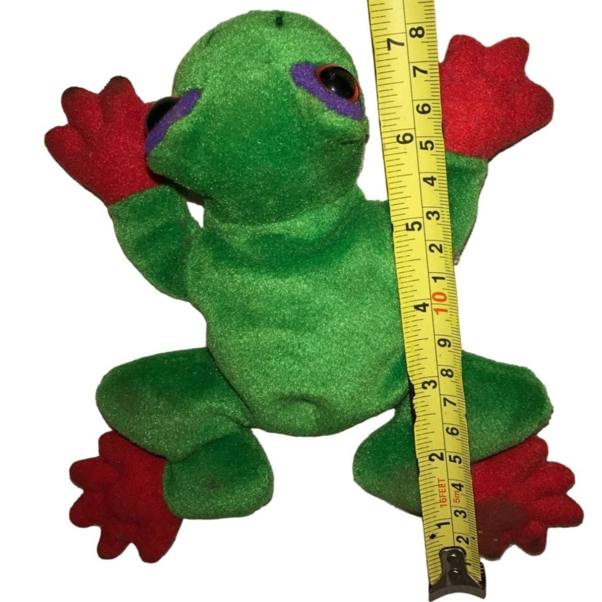 Special Effect 24K GreenTree Frog w Red Feet  Beanie Plush - Approx. 6" Long - Purple around Eyes - Vintage Collectible Plush