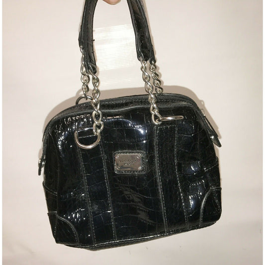 Liz Claiborne Black HandBag Purse Faux Croc Leather Inside Pockets