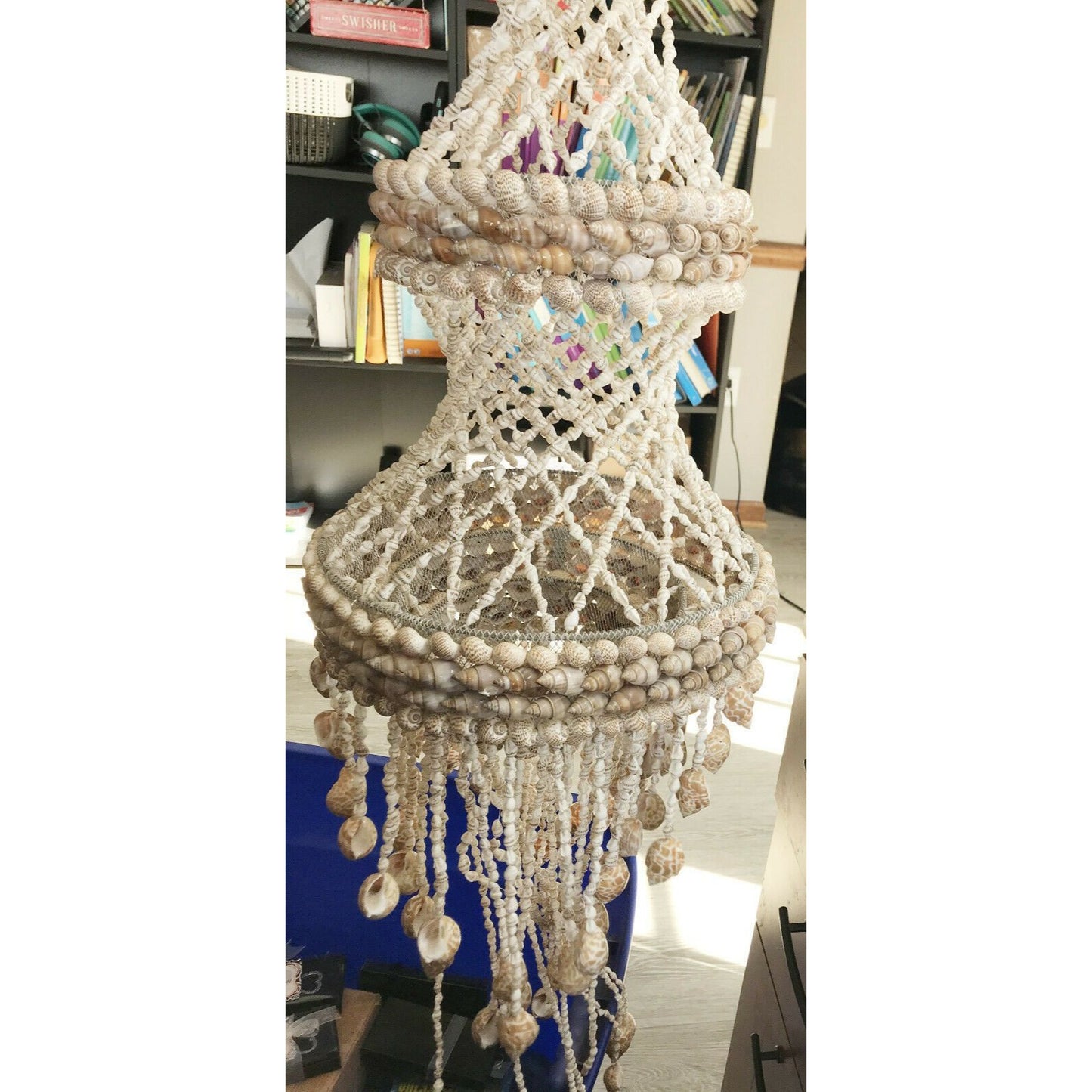 Vintage SEASHELL WIND CHIME Boho Nautical Chandelier Style Needs Repair