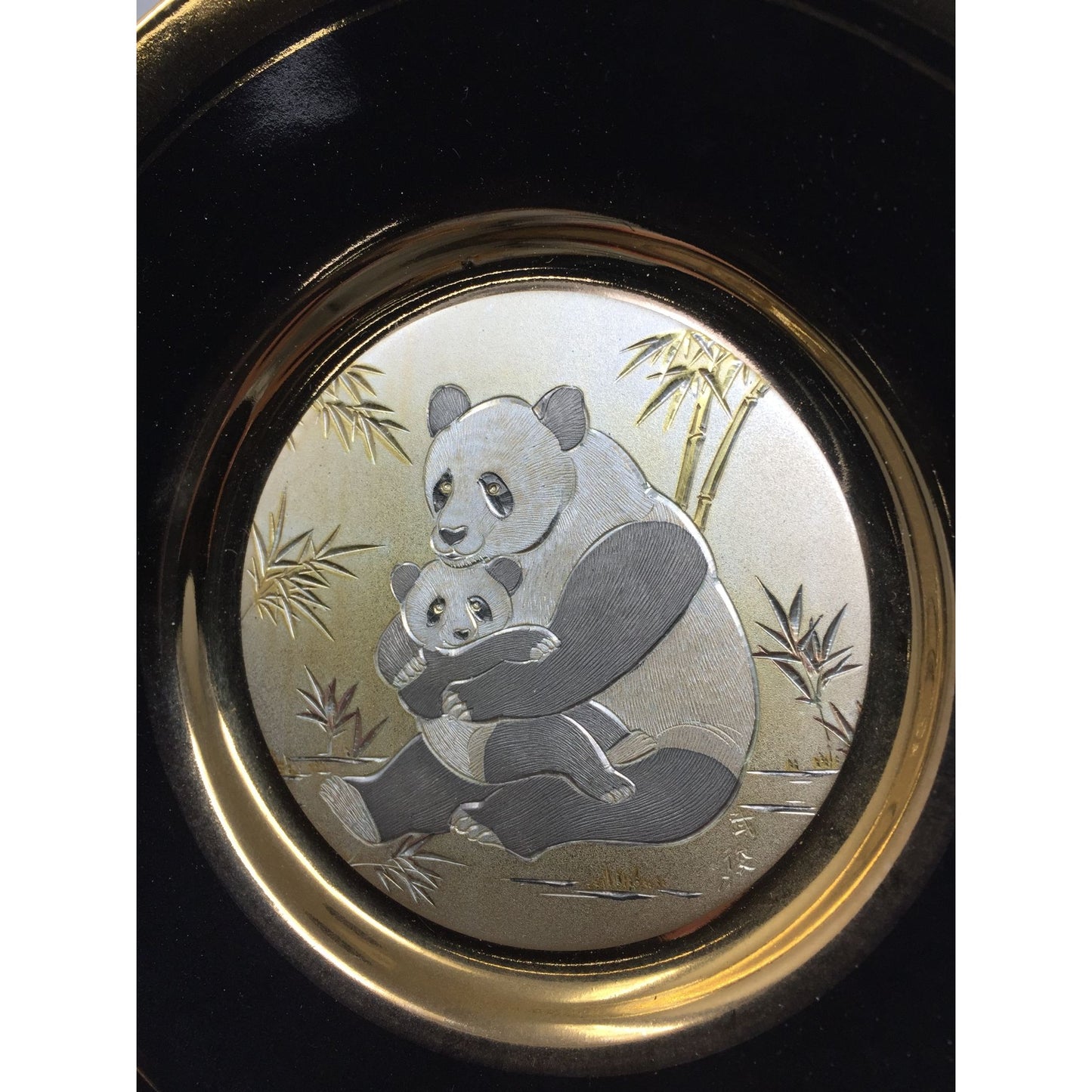 Vintage Chokin Plate - Panda Design - Black and Gold