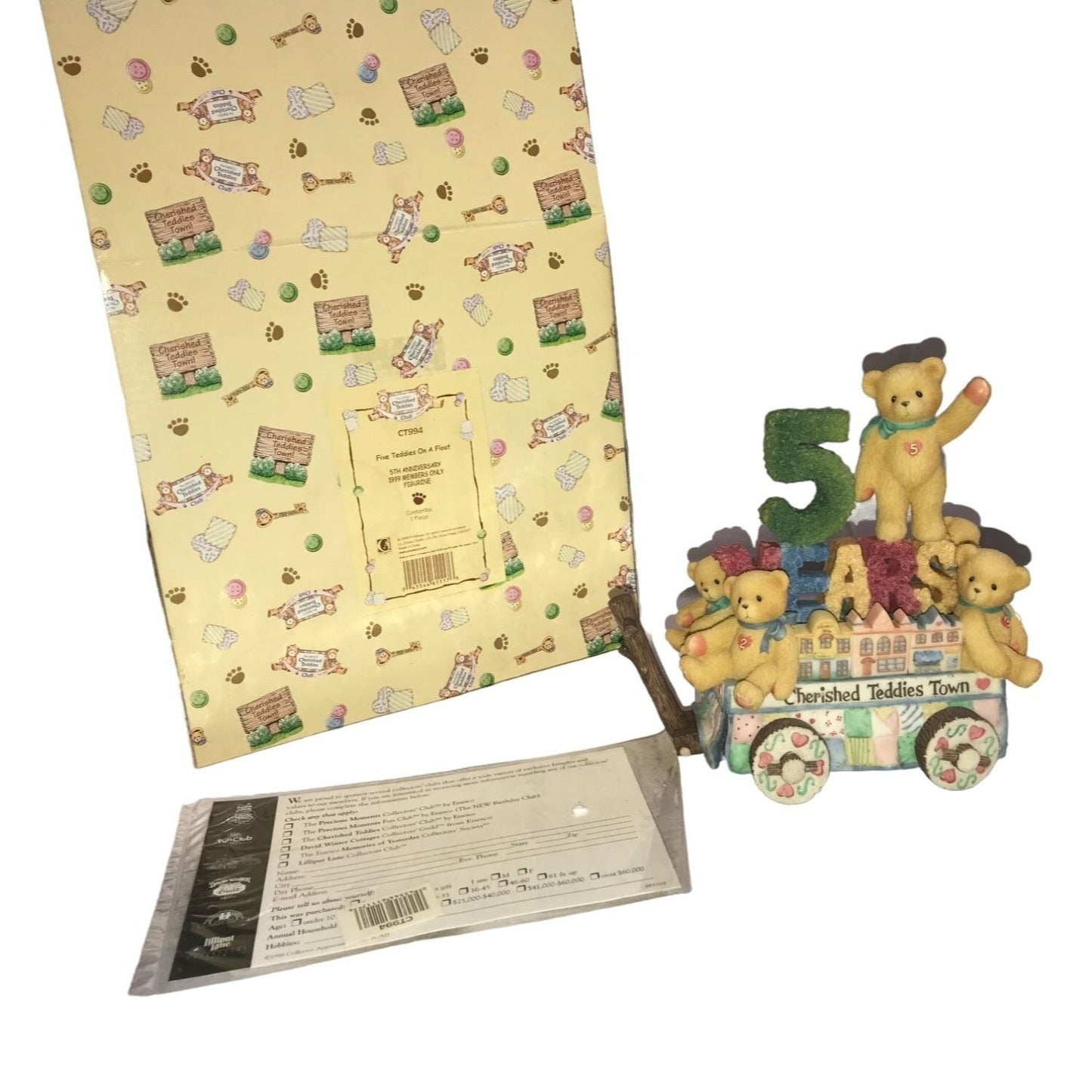 Cherished Teddies - Five Teddies on a Float - 5th Anniversary 1999 Members Only Figurines with Box