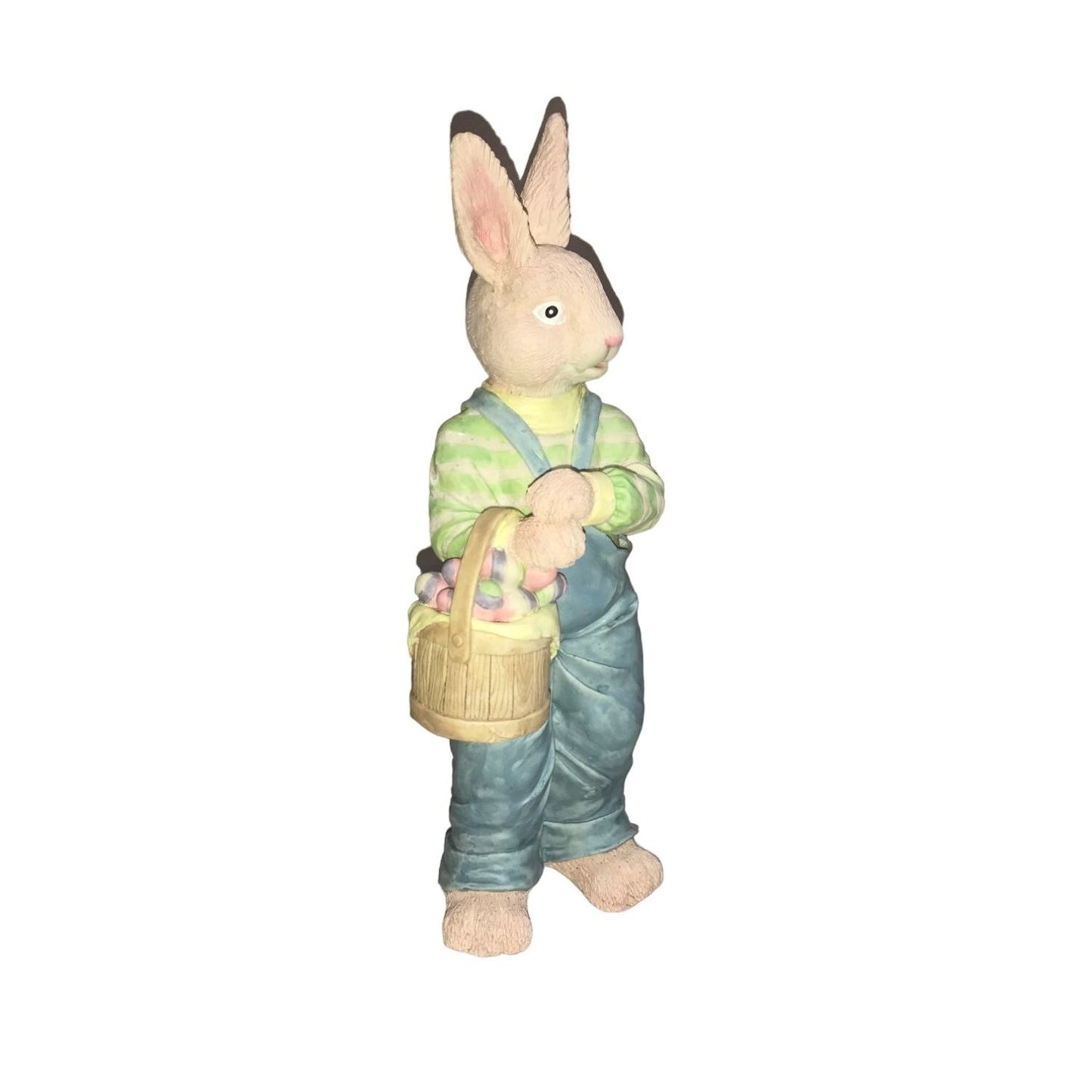 Easter decor - Brown Rabbit Holding Bucket of Easter Eggs (Wearing overalls) - Holiday Decor