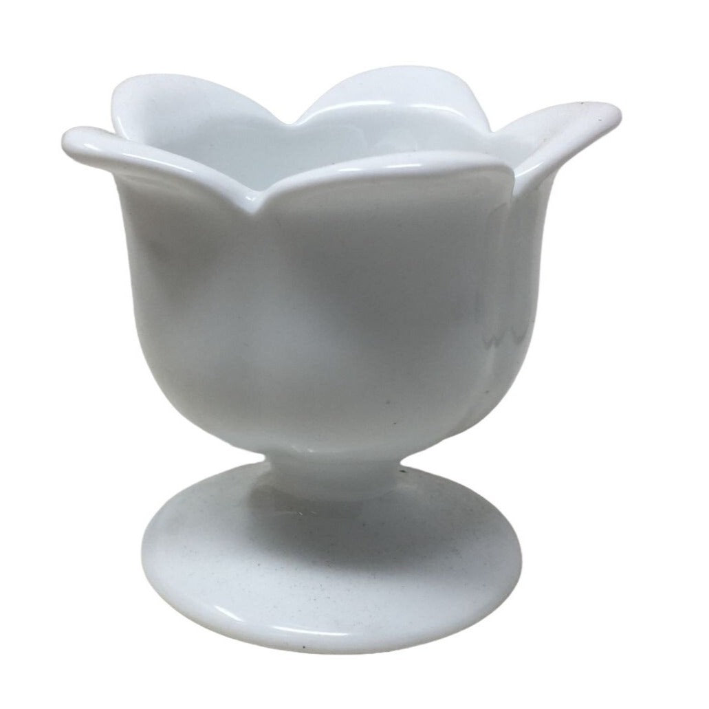 Cute Tulip Style Candle HOlder - White Glass 3" tall Pillar Candle Holder