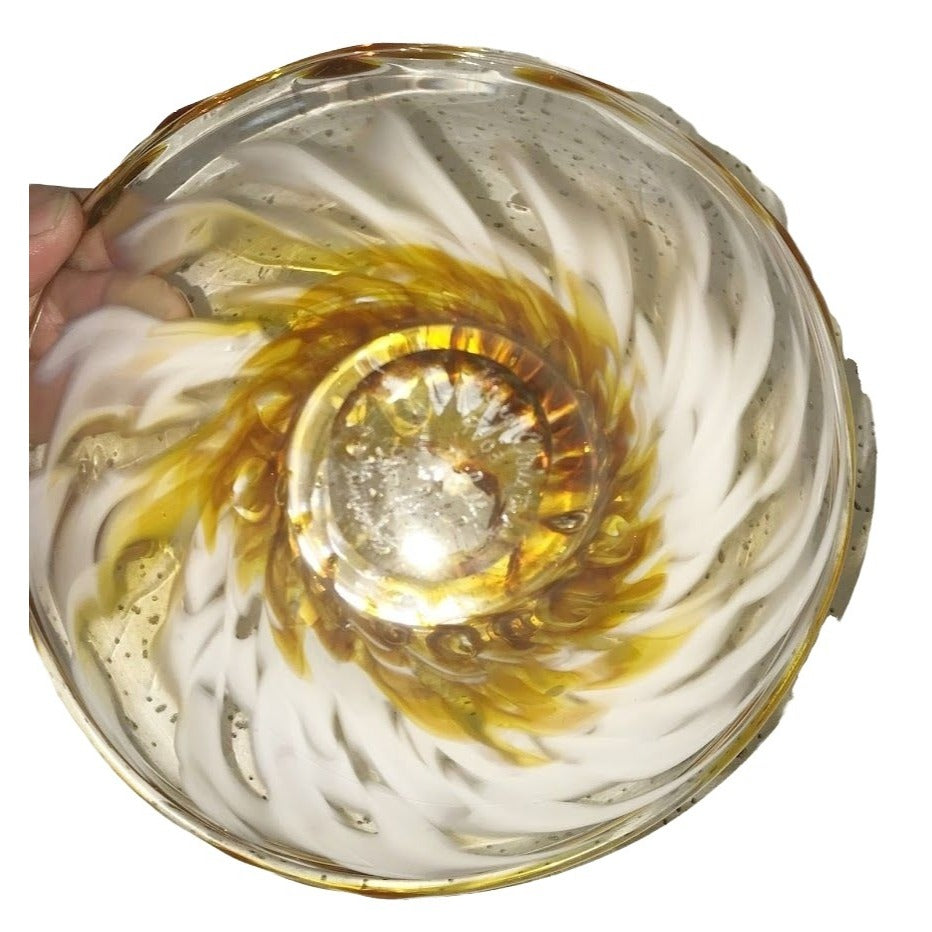 MARTY CHRISTY glass art INSCRIBED 'Sunflowers' - beautiful swirl dish 7" diameter - signed Marty Christy and etched inscription personal not