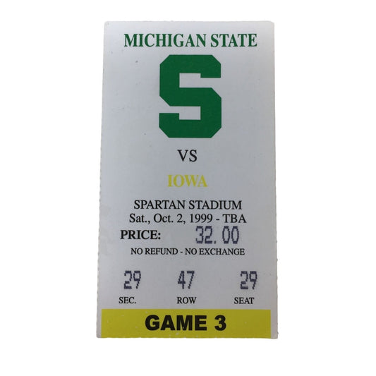 Michigan State vs Iowa  Spartan Stadium Sat. Oct 0, 1999 $32 Ticket stub Game 3