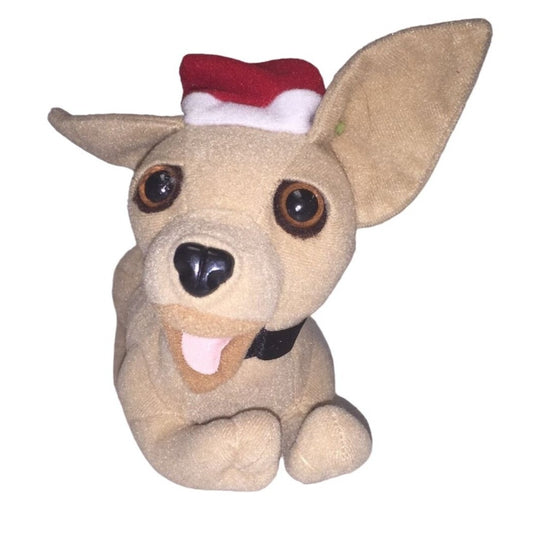 APPLAUSE Vintage CHRISTMAS Chihuahua Plush Wearing Santa Hat - Cute Holiday Toy / Decor