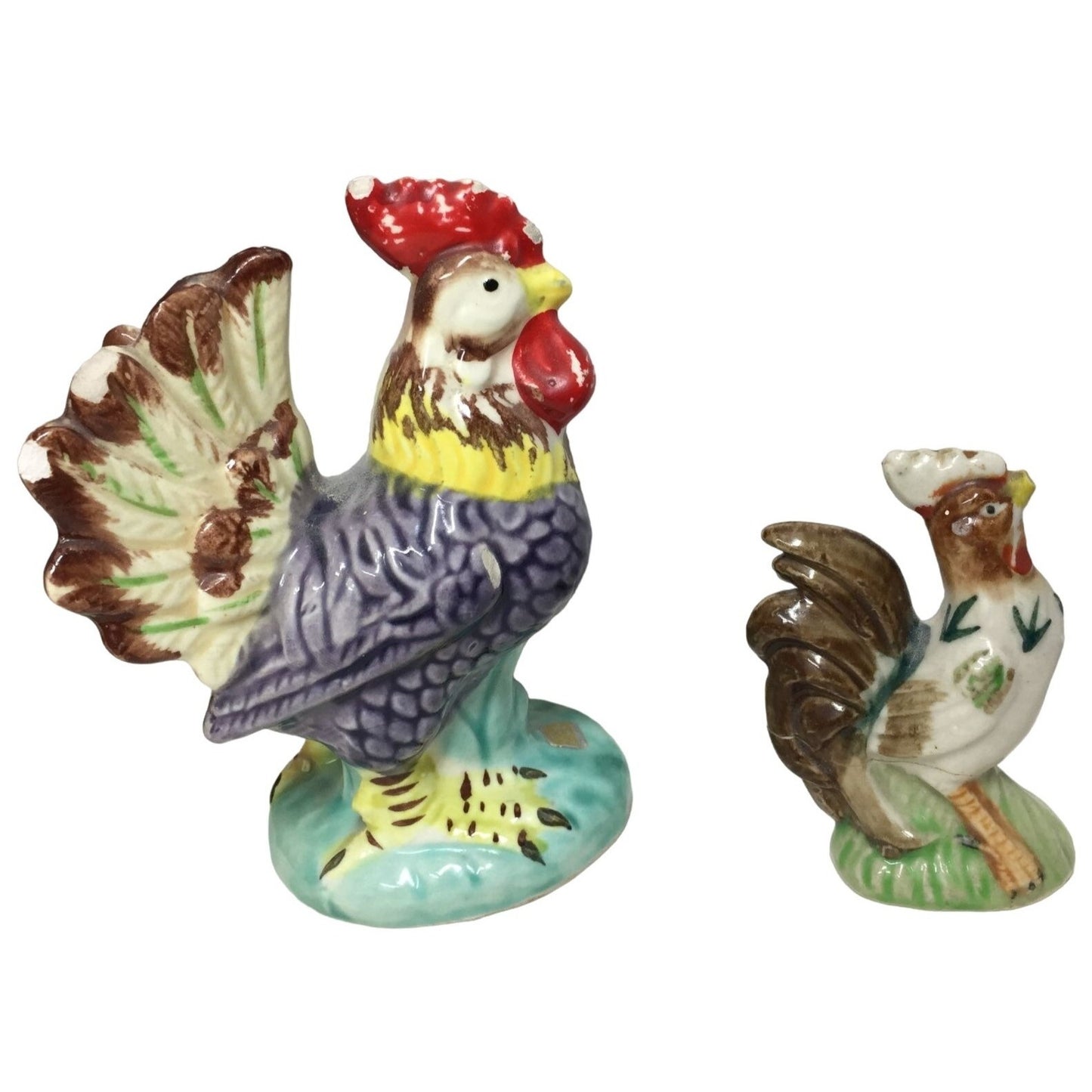 Vintage pair of Mismatched Rooster Salt / Pepper Shakers - Made in Japan