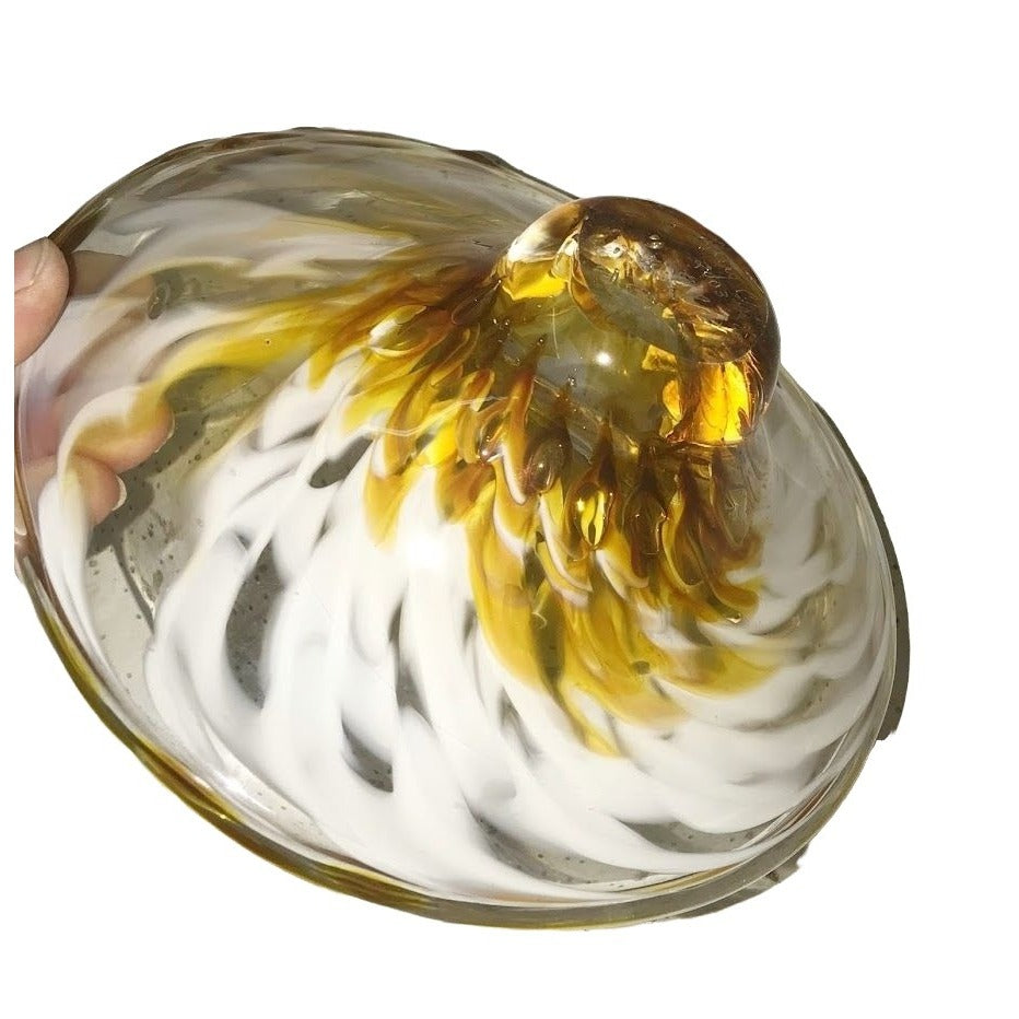 MARTY CHRISTY glass art INSCRIBED 'Sunflowers' - beautiful swirl dish 7" diameter - signed Marty Christy and etched inscription personal not