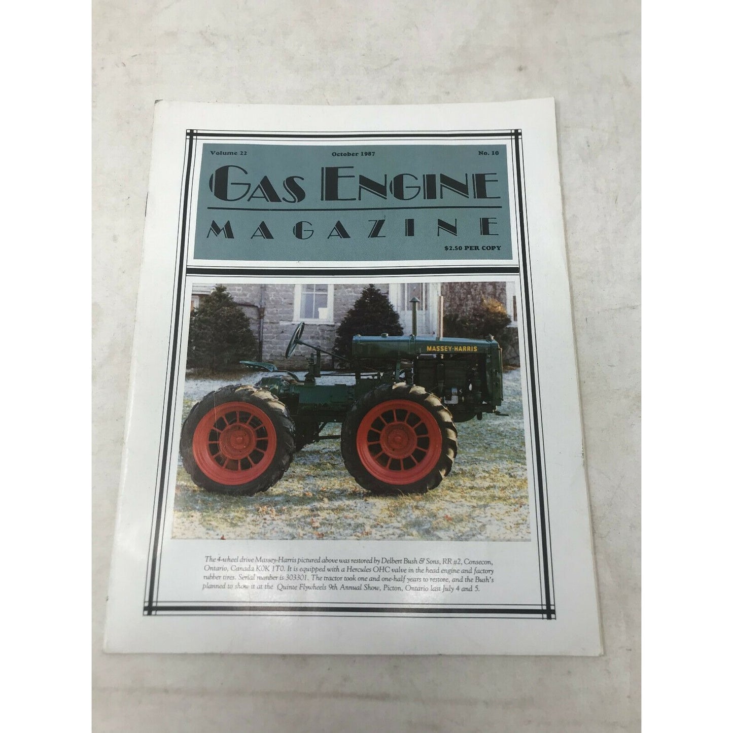 The GAS ENGINE Magazine October 1987 MASSEY-HARRIS Vtg Tractors