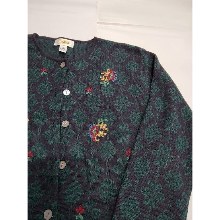 Talbots Womens S Dark Detailed pattern sweater with small red flowers