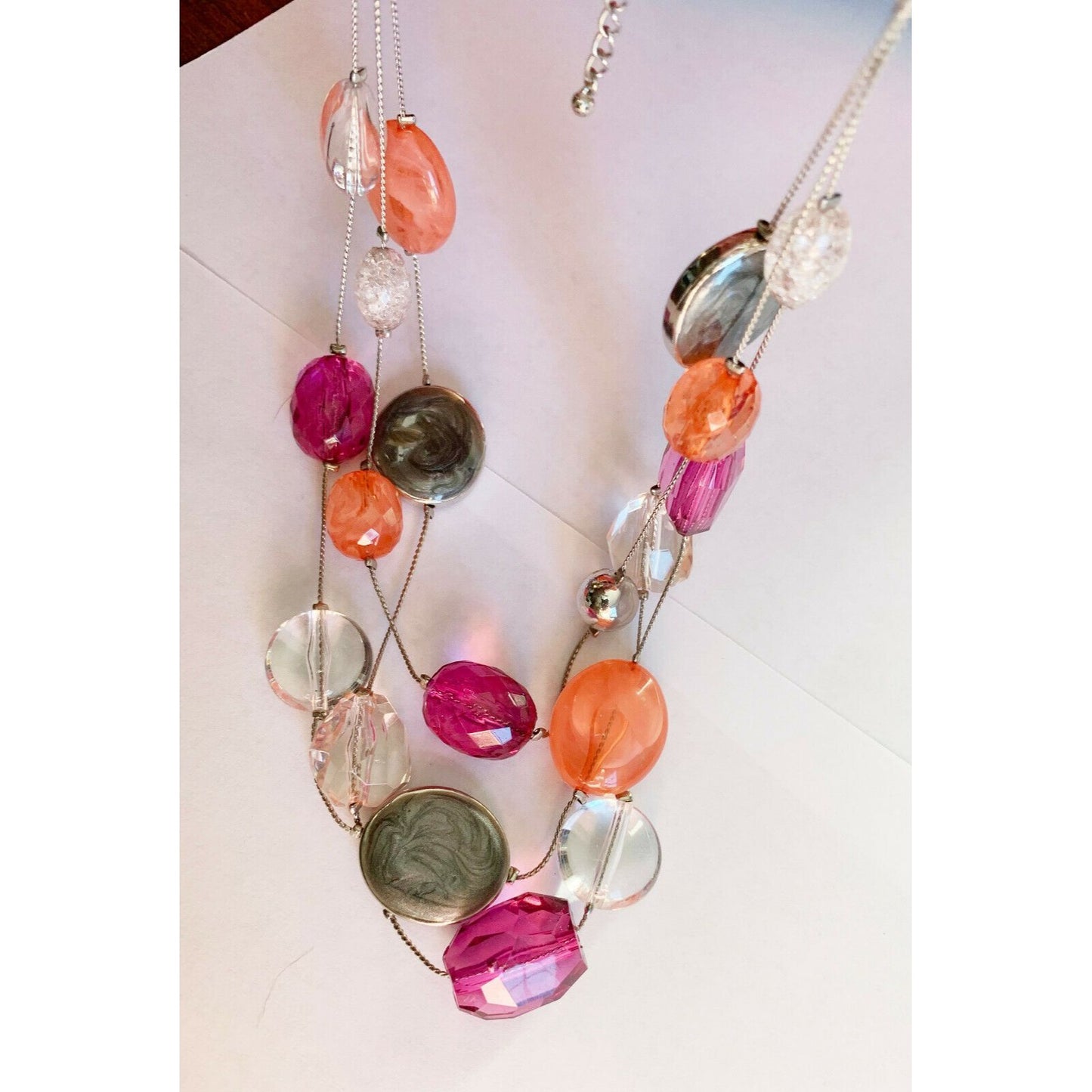 Pair of Pink & Coral Colorful Bead Necklaces (17" & 36") Layering