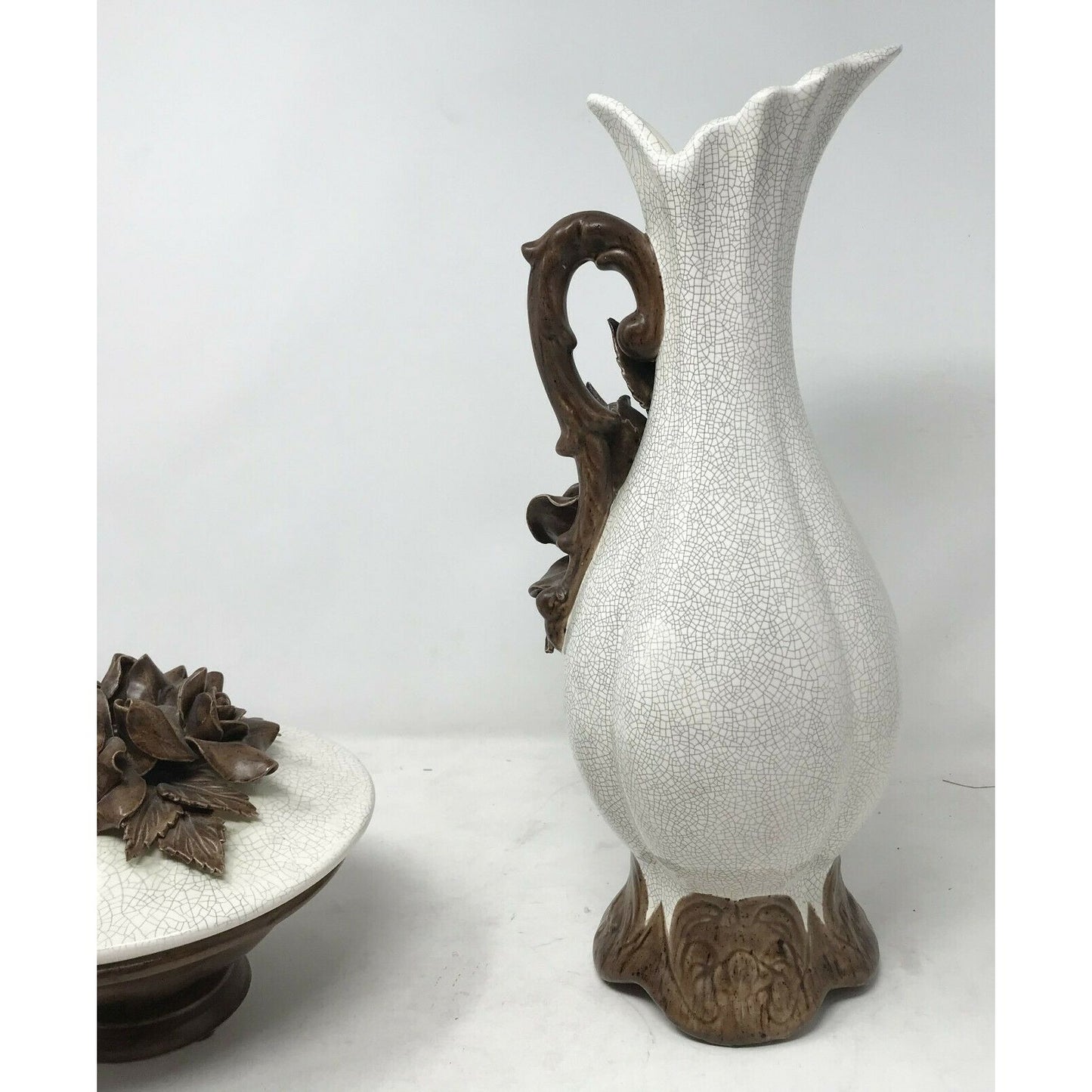 Beautiful Vintage Pitcher and Dish With Sculpted Flower Lid