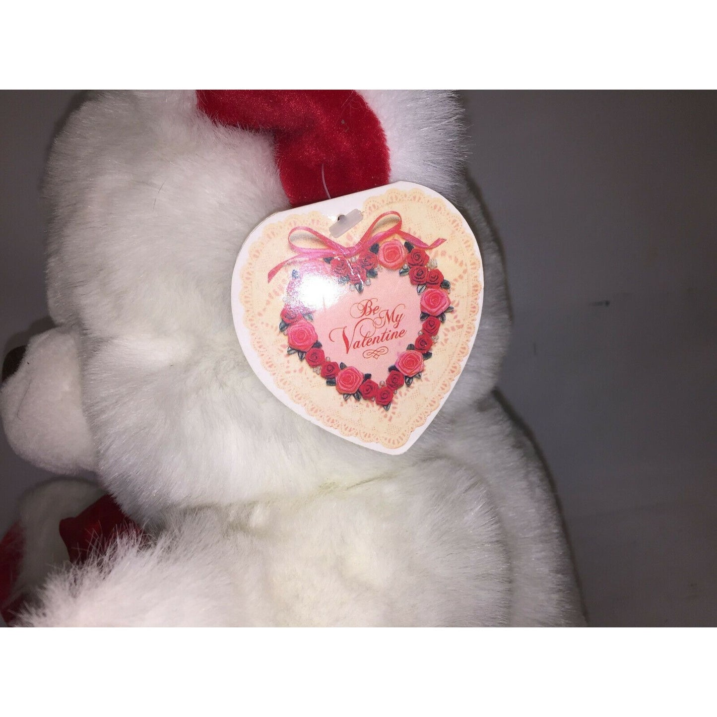 Fluffy White Stuffed VALENTINE'S DAY BEAR Plush RED Bow 16" Tall