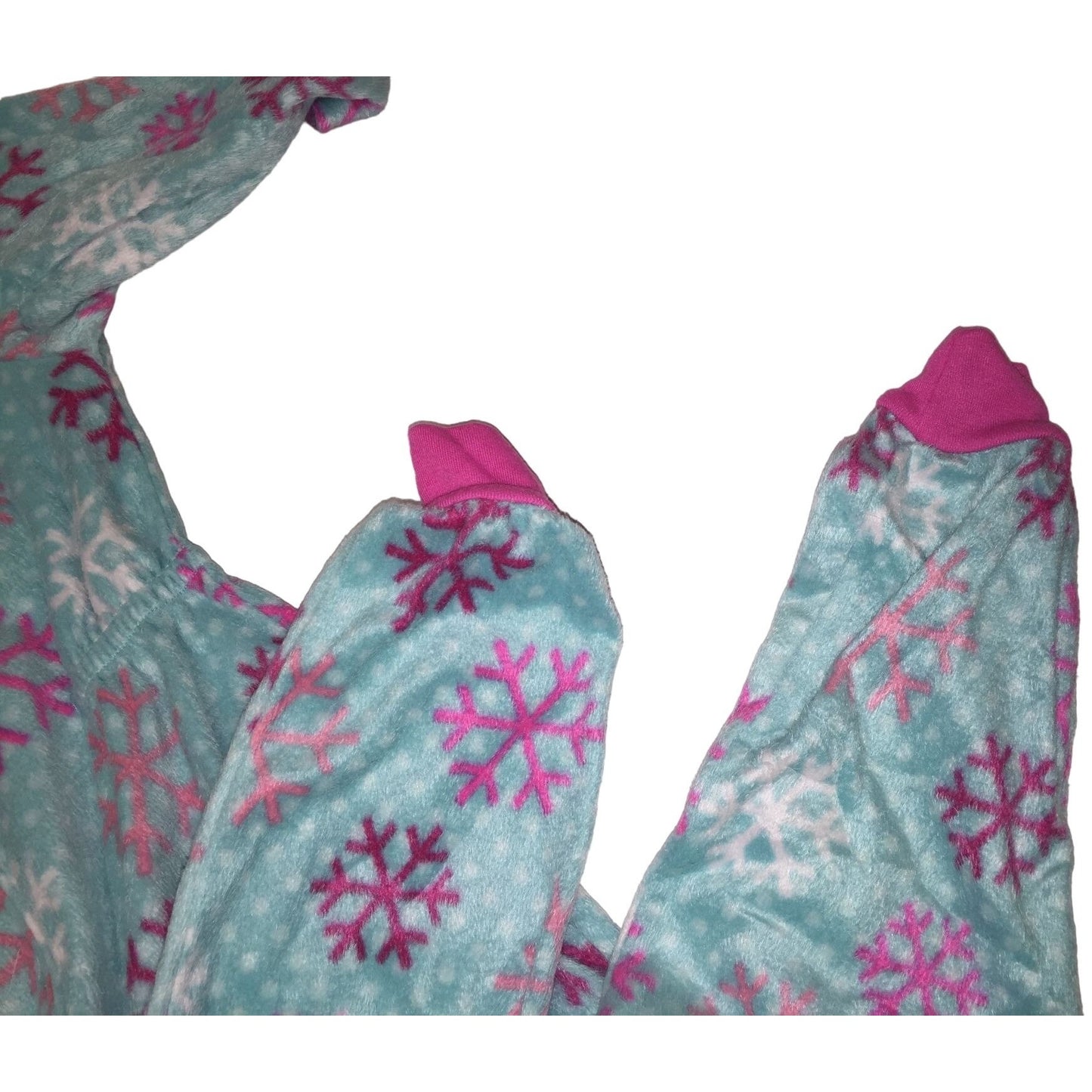 Komar Kids Blue one Piece Pajamas with pink snowflakes and cuffs and hood Size 6