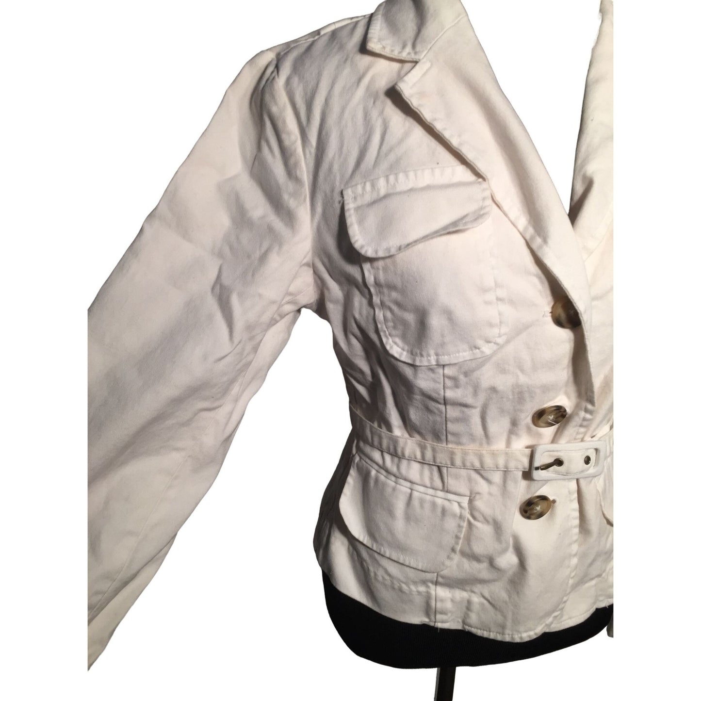 Mossimo White Blazer with Buttons and belt - Hint of Military Style Size Small