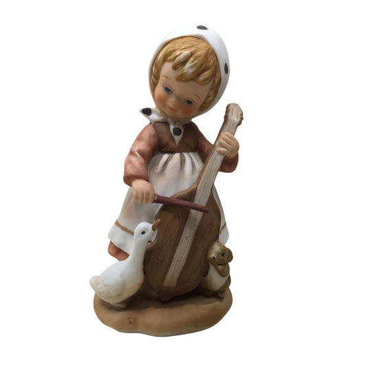 All the Lord's Children Figurine - GIRL with Cello and Goose Enesco - Vintage Collectible Figurine