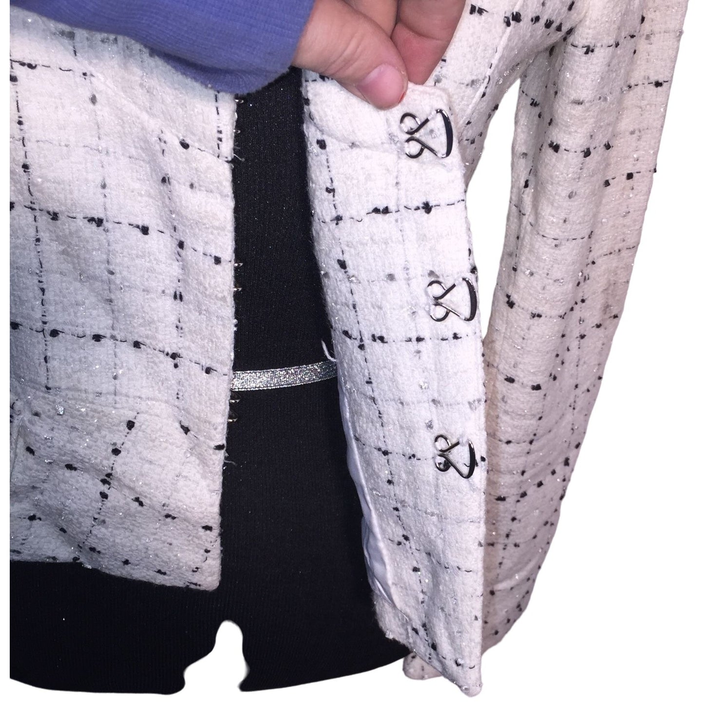 Heroine White Jacket with black and gray light dot / line pattern hidden front closures - Business wear