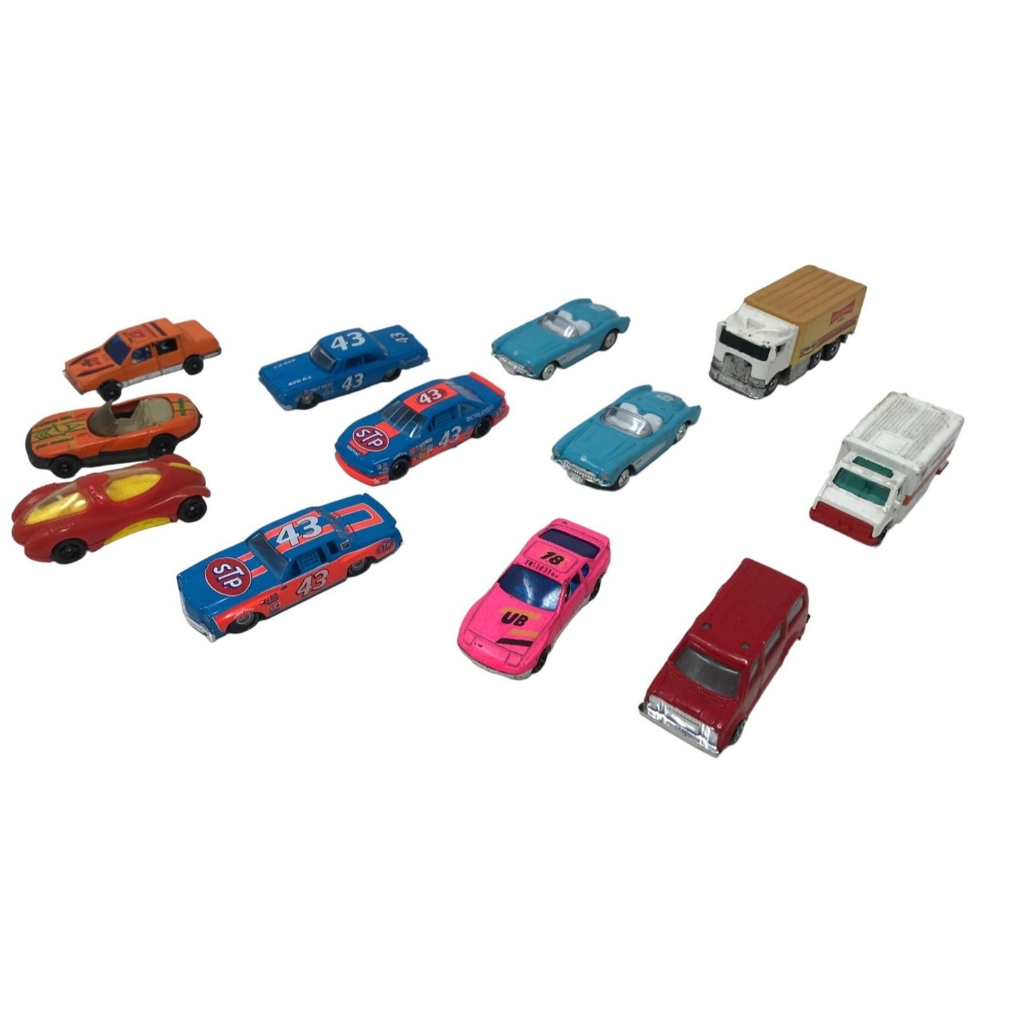 Vintage HOT WHEELS Cars (Most Diecast) STP #43, Orange Racer, FireTruck, Blue Bonneville, Little Debbie, Hot Pink #18