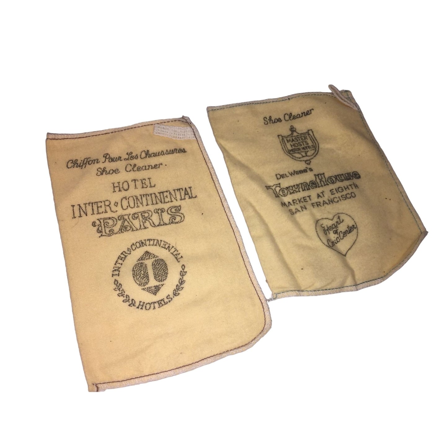 Hotel Inter-Continental Pari & Del Webb's Townhouse (San Francisco)  Shoe Shine Cloths / Mitts - Travel Souvenir Memorabilia