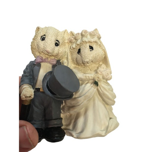 Wedding Mice - Cute White Mice Bride and Groom Figurine - Cake Topper, Anniversary Wedding Gift